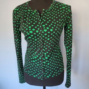 Pam & Gela Star Print Cardigan Size Small Green Black